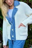 27 Miles Malibu Baille Cotton Denim Chunky Cardigan in Chalk; Layered Look; Sweater Cardigan over Denim Jacket Layered Look