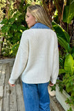 27 Miles Malibu Baille Cotton Denim Chunky Cardigan in Chalk; Layered Look; Sweater Cardigan over Denim Jacket Layered Look