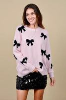 27 Miles Malibu Zemira Cashmere Blend Bow Sweater in Ballet;Pink Bow Sweater;  intarsia bow pattern sweater