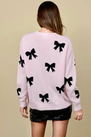 27 Miles Malibu Zemira Cashmere Blend Bow Sweater in Ballet;Pink Bow Sweater;  intarsia bow pattern sweater