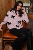 27 Miles Malibu Zemira Cashmere Blend Bow Sweater in Ballet;Pink Bow Sweater;  intarsia bow pattern sweater