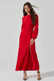 ASTR the Label Elyse Dress Style ACDR102494 in Red; Red Leg Slit Satin Maxi Dress