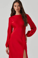 ASTR the Label Elyse Dress Style ACDR102494 in Red; Red Leg Slit Satin Maxi Dress