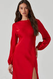 ASTR the Label Elyse Dress Style ACDR102494 in Red; Red Leg Slit Satin Maxi Dress