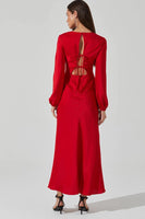 ASTR the Label Elyse Dress Style ACDR102494 in Red; Red Leg Slit Satin Maxi Dress