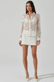 ASTR the Label Ioannis Sheer 3d Floral Shirt Style ACT18588 in Cream; White Sheer Button Down Shirt; NYE Style;;Holiday Blouse