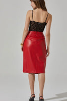 ASTR the Label Ladonne Skirt Style ACS9226 in Red;Red Faux Leather Midi Skirt; Red Faux Leather Skirt