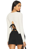 ASTR the Label Lauryn Contrast Bow Back Sweater Style ACT18703 in Off White;back tie bow sweater; Ribbed High NEck Bow Tie Back Detail Top