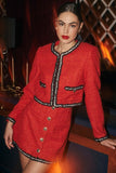 ASTR the Label Milena Jacket Style ACT17957TA in Red and in Black; Boxy Tweed Blazer Jacket;  Office Holiday Party style