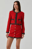 ASTR the Label Milena Jacket Style ACT17957TA in Red and in Black; Boxy Tweed Blazer Jacket;  Office Holiday Party style