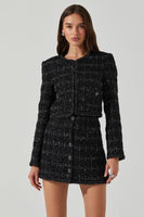 ASTR the Label Milena Jacket Style ACT17957TA in Black; Boxy Tweed Blazer Jacket;  Office Chic Style