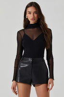 ASTR the Label Olia Bodysuit Style ACT18521 in Black;Black Mesh Bodysuit with a camisole; Lined Mock Neck Mesh Bodysuit