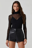 ASTR the Label Olia Bodysuit Style ACT18521 in Black;Black Mesh Bodysuit with a camisole; Lined Mock Neck Mesh Bodysuit