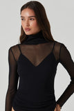 ASTR the Label Olia Bodysuit Style ACT18521 in Black;Black Mesh Bodysuit with a camisole; Lined Mock Neck Mesh Bodysuit