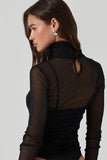 ASTR the Label Olia Bodysuit Style ACT18521 in Black;Black Mesh Bodysuit with a camisole; Lined Mock Neck Mesh Bodysuit