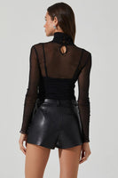 ASTR the Label Olia Bodysuit Style ACT18521 in Black;Black Mesh Bodysuit with a camisole; Lined Mock Neck Mesh Bodysuit