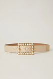 B-Low the Belt Joan Leather Belt Style BW473-930LE in Latte; Faux Pearl Buckle Leather Waist Belt