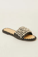 BTB Los Angeles Milos Pearl Slide Style SHO-RE2502 in Black with Silver and In Cream With Silver; Beaded Slide Sandal