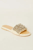 BTB Los Angeles Milos Pearl Slide Style SHO-RE2502 in Black with Silver and In Cream With Silver; Beaded Slide Sandal