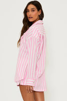 Beach Riot Clothing Cassidy Top Prism Pink Stripe Style BR47557S5 PRPS in Prism Pink Stripe; Striped Button Down Cover-up top