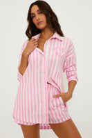 Beach Riot Clothing Cassidy Top Prism Pink Stripe Style BR47557S5 PRPS in Prism Pink Stripe; Striped Button Down Cover-up top