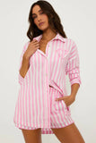 Beach Riot Clothing Cassidy Top Prism Pink Stripe Style BR47557S5 PRPS in Prism Pink Stripe; Striped Button Down Cover-up top