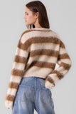 Beige Botany Clothing Fuzzy Stripe Sweater Style A3522T in Cream Coffee; Cropped Striped Sweater