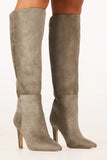 Billini Shoes Quenna Boot in Grey Suede;Suede Fall Boot;Grey Fall Boot;To the Kneen Boot;Suede To the Knee Boot; 