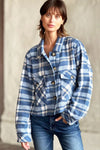 Billy T Clothing Outland Jacket Style BT6524J HnyBP in Honey Blue Plaid;SPring Cropped Shirt JAcket; 