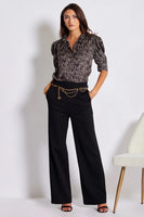 Bishop and Young Clothing Lara Wide Leg Trouser Style K4EPW2876 BLK in Black;Black Wide Leg Pant;Wide Leg Dress Pant with chain Belt; 