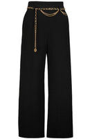 Bishop and Young Clothing Lara Wide Leg Trouser Style K4EPW2876 BLK in Black;Black Wide Leg Pant;Wide Leg Dress Pant with chain Belt; 