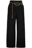 Bishop and Young Clothing Lara Wide Leg Trouser Style K4EPW2876 BLK in Black;Black Wide Leg Pant;Wide Leg Dress Pant with chain Belt; 