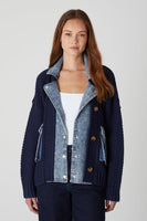 Blank NYC Top Pick Cardigan Style 04NN4448-UNK in the color Top Pick; Knit and Denim Mixed Media Cardigan; Blank NYC Mixed MEdia Cardigan Jacket