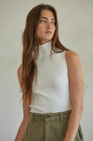 By Together Clothing The Lola Top STyle W1574 in white; Ribbed Sleeveless Spring Turtleneck