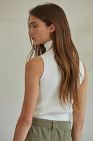 By Together Clothing The Lola Top STyle W1574 in white; Ribbed Sleeveless Spring Turtleneck