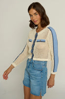 Central Park West Clothing Mesh Stitch Cardigan Style CS25-1875S in Ivory and In Navy; 