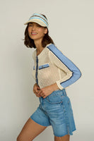 Central Park West Clothing Mesh Stitch Cardigan Style CS25-1875S in Ivory and In Navy; 