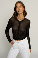 Central Park West Clothing Sheer Cropped Cardigan Style CS25-1914S in Black; Black Sheer Top; Date Night Top