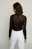 Central Park West Clothing Sheer Cropped Cardigan Style CS25-1914S in Black; Black Sheer Top; Date Night Top