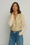 Central Park West Clothing Vegan X Sweater Bomber Jacket Style CS25-2341W in Camel; Vegan Leather Cropped Blazer; Spring Blazer