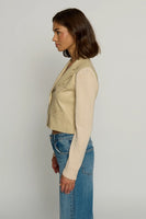 Central Park West Clothing Vegan X Sweater Bomber Jacket Style CS25-2341W in Camel; Vegan Leather Cropped Blazer; Spring Blazer