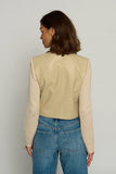 Central Park West Clothing Vegan X Sweater Bomber Jacket Style CS25-2341W in Camel; Vegan Leather Cropped Blazer; Spring Blazer