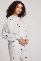 Chaser Brand Clothing All Over Velvet Hearts Pullover Style CW9238-CHA7818-HGRY;Winter Loungewear Top;Perfect Holiday Gift; 