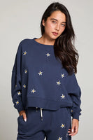 Daisy Embroidery Long Sleeve PulloverDaisy Embroidered Sweatshirt; 