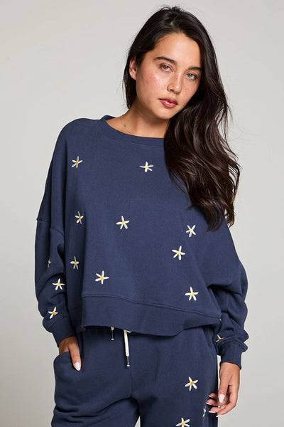 Daisy Embroidery Long Sleeve PulloverDaisy Embroidered Sweatshirt; 