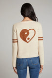 Chaser Brand Clothing Yin Yang Heart Cardigan style CWA282-CHA7686-CPCNO in cappuccino;Yin Tang Heart Sweater;Fun Fall Sweater; 