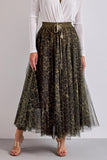 Choklate Paris Clothing Aria Little Leopard Tulle Skirt style CK08077-4 in Kaki; Khaki Green Pleated Leopard Tulle Skirt