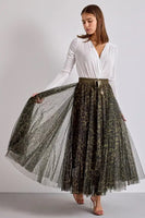 Choklate Paris Clothing Aria Little Leopard Tulle Skirt style CK08077-4 in Kaki; Khaki Green Pleated Leopard Tulle Skirt