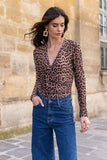 Choklate Paris Clothing Leopard Mesh Wrap Top Style CK08338 in Leopard Brown; Semi Sheer Leopard Print Wrap Top