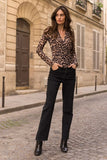 Choklate Paris Clothing Leopard Mesh Wrap Top Style CK08338 in Leopard Brown; Semi Sheer Leopard Print Wrap Top